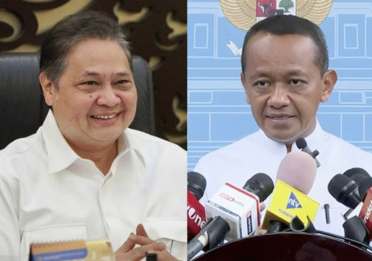 Menko Perekonomian RI, Airlangga Hartarto (kiri) dan Menteri ESDM, Bahlil Lahadalia (kanan).