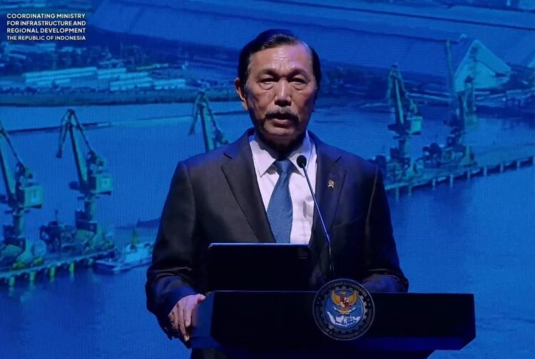 Ketua DEN Luhut Binsar Pandjaitan dalam acara International Conference on Infrastructure (ICI) 2025 di Jakarta, pada Kamis, 12 Juni 2025.