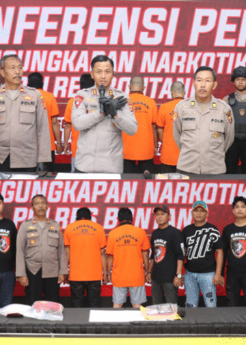 Kapolres Bontang, AKBP Alex FL Tobing SIK MM, memimpin langsung press release terkait keberhasilan Polsek Bontang Utara dalam mengungkap kasus narkoba. (Polres Bontang)